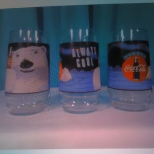 Coca Cola Polar Bear Glass Set - Black, Blue, White 3 Glasses